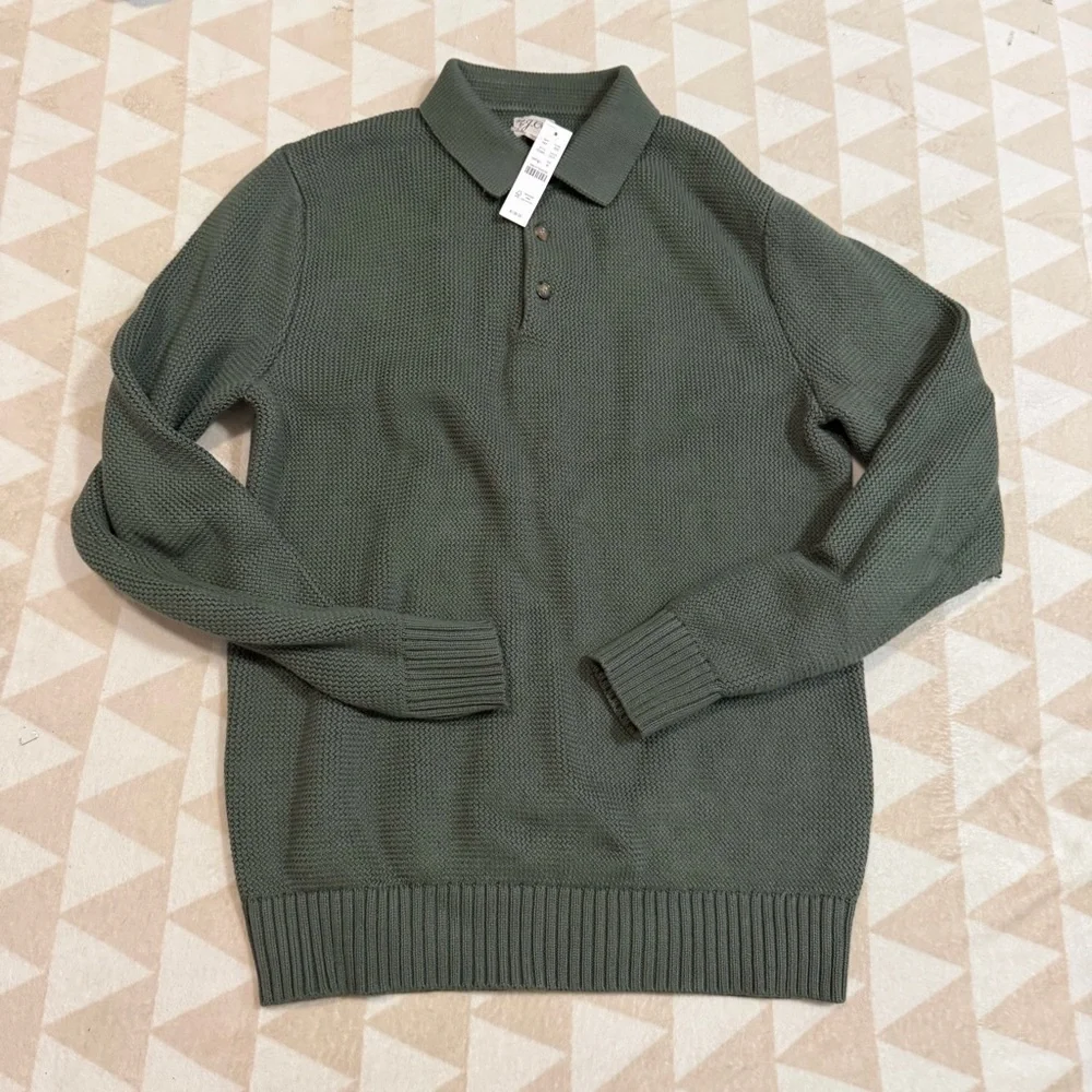 J crew cool cypress Cotton racking-stitch sweater-polo